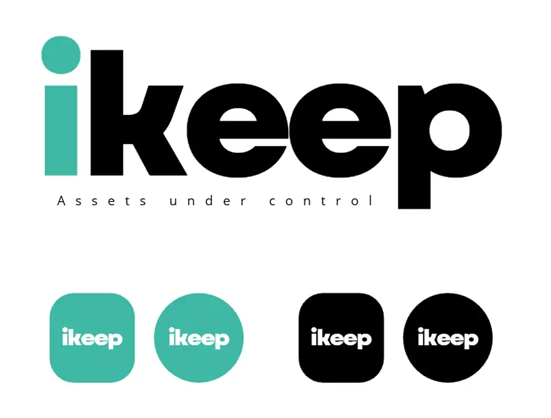 Logótipo iKeep com a assinatura Assets under control e ícones da app