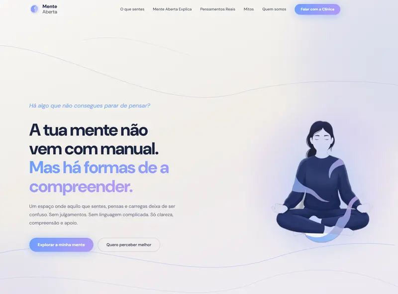 Página inicial do website Mente Aberta