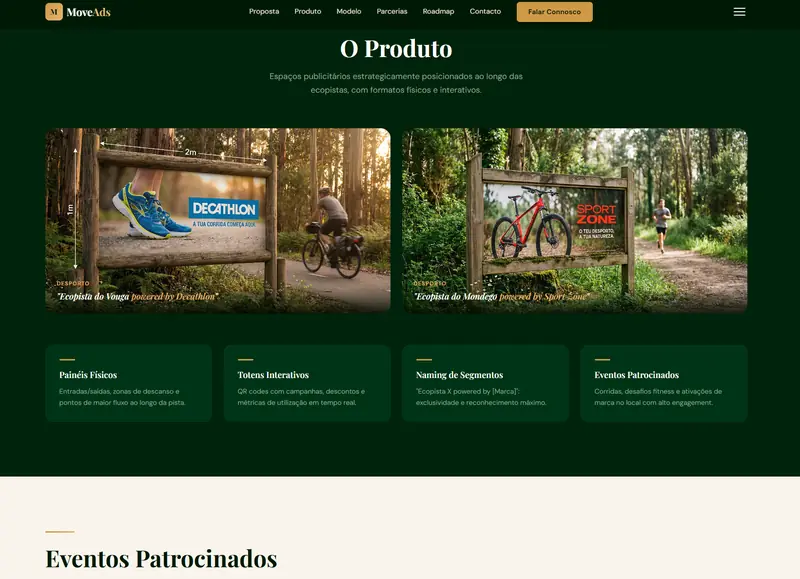 Página do website MoveAds com os formatos publicitários nas ecopistas